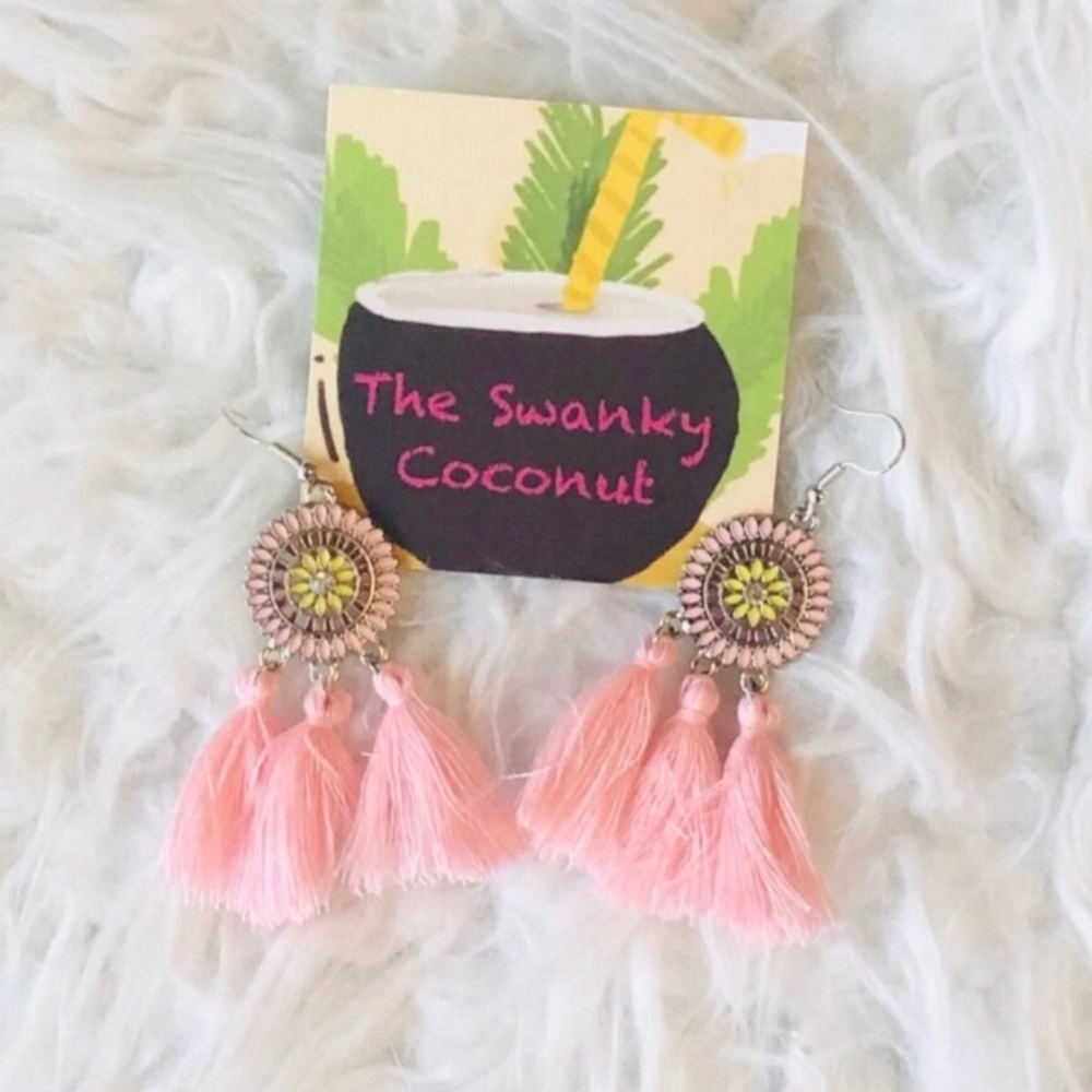 Pink Boho Fringe Earrings